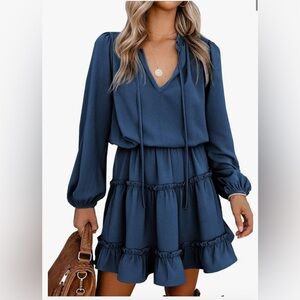 Happy sailed size medium dress with Long Bishop Sleeves and Ruffled Tiered Skirt